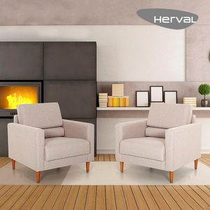 Kit Poltrona Decorativa Desmontável 2 Peças Herval Spirit, Linho Café com Leite