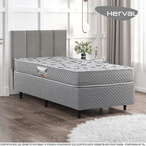 Cama Box com Cabeceira Modulada Solteiro Herval Ortopedic Black Espuma, 56x88x188 cm, Colchão Composto