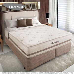 Cama Box com Cabeceira Herval King Haarlem, 69x193x203 cm, Molas Ensacadas