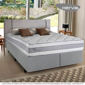 Cama Box com Cabeceira Herval Queen Alba, 65x158x198 cm, Molas Ensacadas