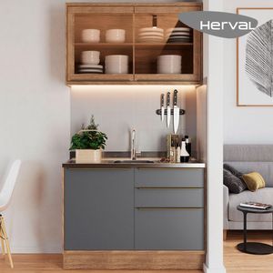 Cozinha Modulada Pequena, 2 Peças, Herval Ten 100% MDF com Vidro, 120 cm