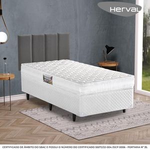 Cama Box Solteiro com Cabeceira Modulada Solteiro Herval Frontier, 56x88x188 cm, Espuma