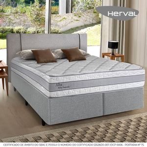 Cama Box com Cabeceira Herval King Alba, 65x193x203 cm, Molas Ensacadas