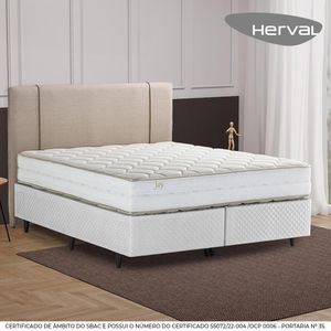 Cama Box com Cabeceira Estofada Herval Queen Joy, 67x158x198, Colchão Composto