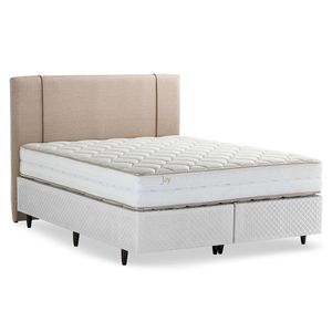 Cama Box com Cabeceira Estofada Herval Queen Joy, 67x158x198, Colchão Composto