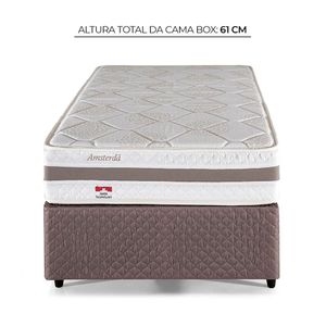 Cama Box Herval Solteiro Amsterdã Marrom Claro, 61x88x188 cm, Molas Ensacadas