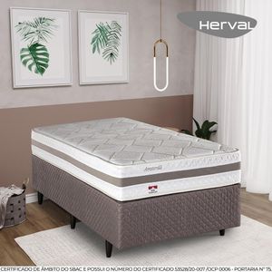 Cama Box Herval Solteiro Amsterdã Marrom Claro, 61x88x188 cm, Molas Ensacadas