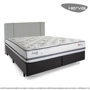 Cama Box com Cabeceira Herval King Leeds, 69x193x203 cm, Molas Maxspring