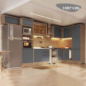 Cozinha de Canto Modulada Herval Ten, 15 Peças com Tampos 100% MDF, 521 cm