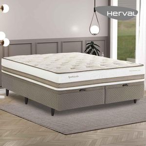 Cama Box King Size com Baú Herval Spettácolo, Molas Ensacadas, 81x193x203 cm