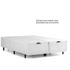 Cama Box com Baú Herval Queen Palermo, 74x158x198 cm, Molas Ensacadas, Branco