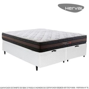 Cama Box com Baú Herval Queen Palermo, 74x158x198 cm, Molas Ensacadas, Branco