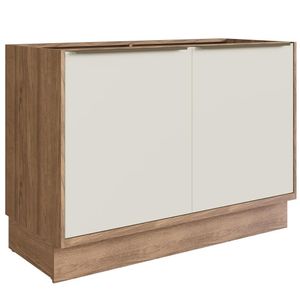 Balcão Cozinha Modular 100% MDF Édez Uno, 2 Portas, Off White e Louro Freijó,  120 cm