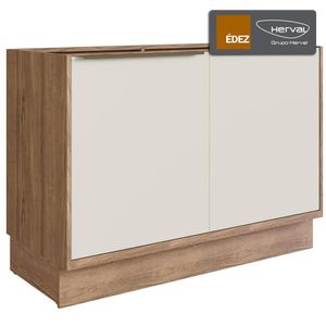 Balcão Cozinha Modular 100% MDF Édez Uno, 2 Portas, Off White e Louro Freijó,  120 cm