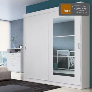 Guarda-Roupa Solteiro Édez Pacífico, 2 Portas de Correr, Espelho, Touch Branco