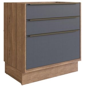 Balcão Cozinha Modular 100% MDF Édez Uno, 3 Gavetas, Grafite e Louro Freijó