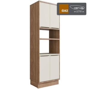 Coluna Cozinha Modular 100% MDF Édez Uno, 4 Portas e 1 Prateleira, Off White e Louro Freijó