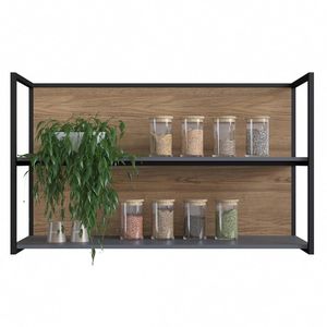 Nicho Aéreo Cozinha Modular 100% MDF Édez Uno, 120 cm, Grafite e Louro Freijó