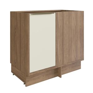 Balcão de Canto Reto, Cozinha Modular 100% MDF Édez Uno, 1 Porta, Off White e Louro Freijó, 92,5 cm