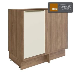 Balcão de Canto Reto, Cozinha Modular 100% MDF Édez Uno, 1 Porta, Off White e Louro Freijó, 92,5 cm