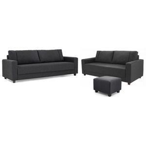 Conjunto Sofás 3 e 3,5 Lugares e Puff Herval Clean, Linho Grafite