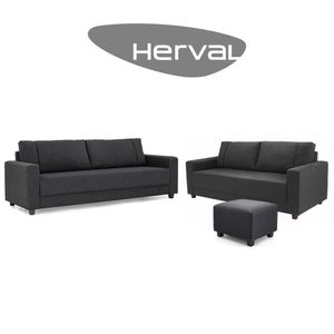 Conjunto Sofás 3 e 3,5 Lugares e Puff Herval Clean, Linho Grafite
