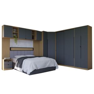 Guarda-Roupa para Casal Modulado Herval Viel, com cabeceira Queen, Grafite