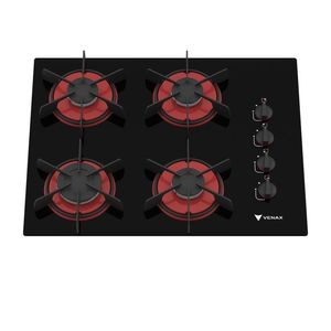 Cooktop 4 Bocas Venax Arena Preto/Vermelho Gas Glp