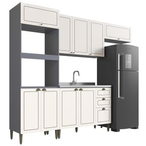 Cozinha Modulada Compacta, 4 Peças MDP, Édez Due, Branco Nevada e Grafite