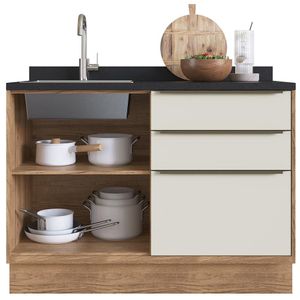 Cozinha Modulada Compacta, 2 Peças 100% MDF com Vidro, Édez Uno, Grafite e Louro Freijó