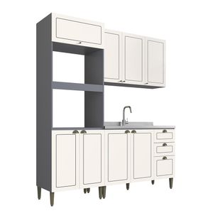 Cozinha Modulada Compacta, 3 Peças MDP, Édez Due, Branco Nevada e Grafite