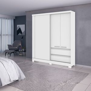 Guarda-Roupas 3 Portas e 2 Gavetas Multimóveis CR35124 Branco/Branco 3D