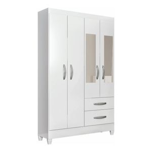 Guarda-Roupas 4 Portas 2 Gavetas e Espelhos Multimóveis CR35144 Branco Brilho