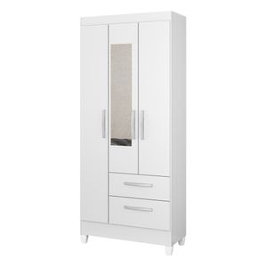 Guarda-Roupas 3 Portas 2 Gavetas com Espelho Multimóveis CR35145 Branco Brilho