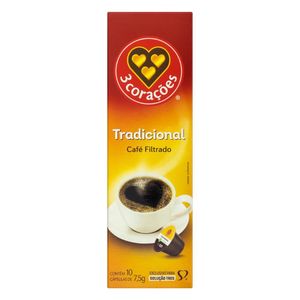 Café em Cápsula Tradicional 3 Corações 10 Unidades 75g