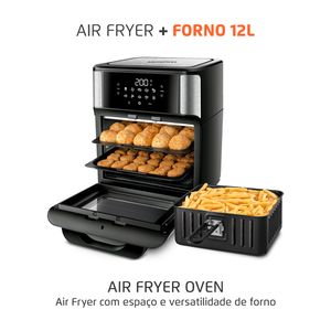 Fritadeira Air Fryer Mondial Oven 12L Preto e Inox AFO12