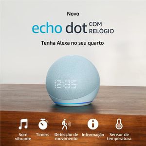 Alexa Echo Dot 5ª geração com Relógio Smart Speaker Azul