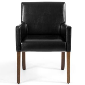 Poltrona Decorativa Sala de Estar Base de Madeira Liverpool PU Sintético Preto G15 - Gran Belo
