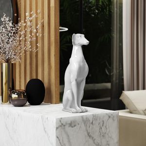 Escultura Decorativa Galgo em Resina Maciça Branco G07 - Gran Belo