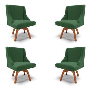 Kit 4 Cadeiras Decorativas Sala de Jantar Base Giratória de Madeira Firenze Veludo Verde/Natural G19 - Gran Belo