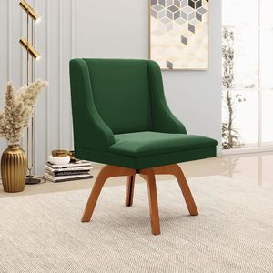 Kit 4 Cadeiras Decorativas Sala de Jantar Base Giratória de Madeira Firenze Veludo Verde/Natural G19 - Gran Belo