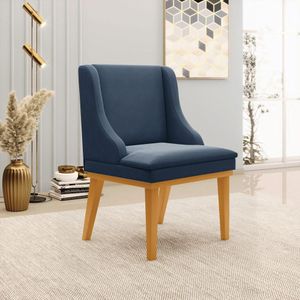 Kit 5 Cadeiras Decorativas Sala de Jantar Base Fixa de Madeira Firenze Suede Azul Marinho/Castanho G19 - Gran Belo