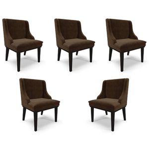 Kit 5 Cadeiras Decorativas Sala de Jantar Base Fixa de Madeira Firenze Suede Marrom/Preto G19 - Gran Belo
