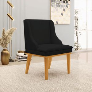 Kit 6 Cadeiras Decorativas Sala de Jantar Base Fixa de Madeira Firenze Linho Preto/Castanho G19 - Gran Belo
