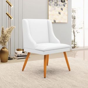 Kit 5 Cadeiras Decorativas Sala de Jantar Pés Palito de Madeira Firenze PU Branco Fosco/Natural G19 - Gran Belo