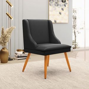 Kit 5 Cadeiras Decorativas Sala de Jantar Pés Palito de Madeira Firenze PU Preto Fosco/Natural G19 - Gran Belo