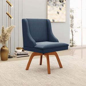 Kit 4 Cadeiras Decorativas Sala de Jantar Base Giratória de Madeira Firenze Suede Azul Marinho/Natural G19 - Gran Belo