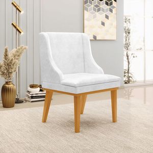 Kit 5 Cadeiras Decorativas Sala de Jantar Base Fixa de Madeira Firenze PU Branco Brilho/Castanho G19 - Gran Belo
