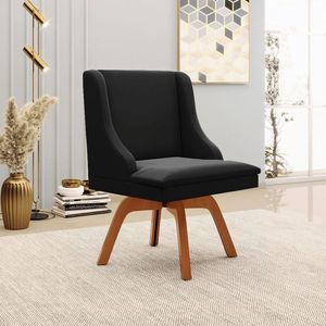 Kit 6 Cadeiras Decorativas Sala de Jantar Base Giratória de Madeira Firenze Veludo Preto/Natural G19 - Gran Belo
