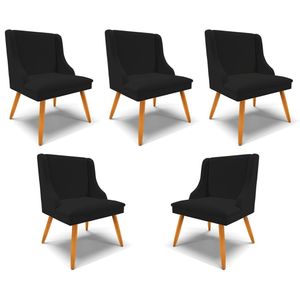 Kit 5 Cadeiras Decorativas Sala de Jantar Pés Palito de Madeira Firenze Linho Preto/Natural G19 - Gran Belo